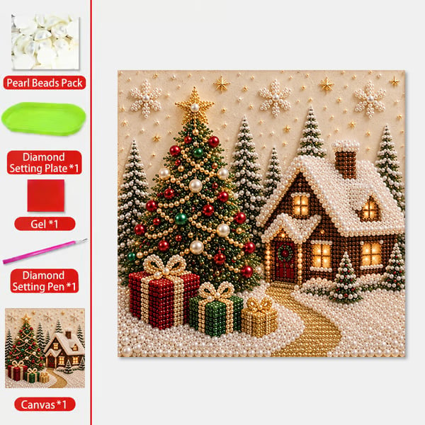 🎄🎅 Premium-3D-Weihnachtswandbild-Bastelset mit Perlen | Luxuriöse, beflockte Leinwand mit kratzfesten, lichtbeständigen Perlen – DIY-Weihnachtsdekoration ⛄️❄️