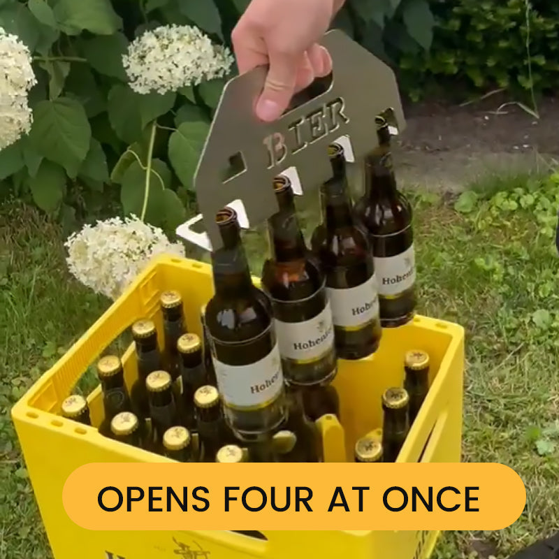 Der Quad-Bieröffner und -träger