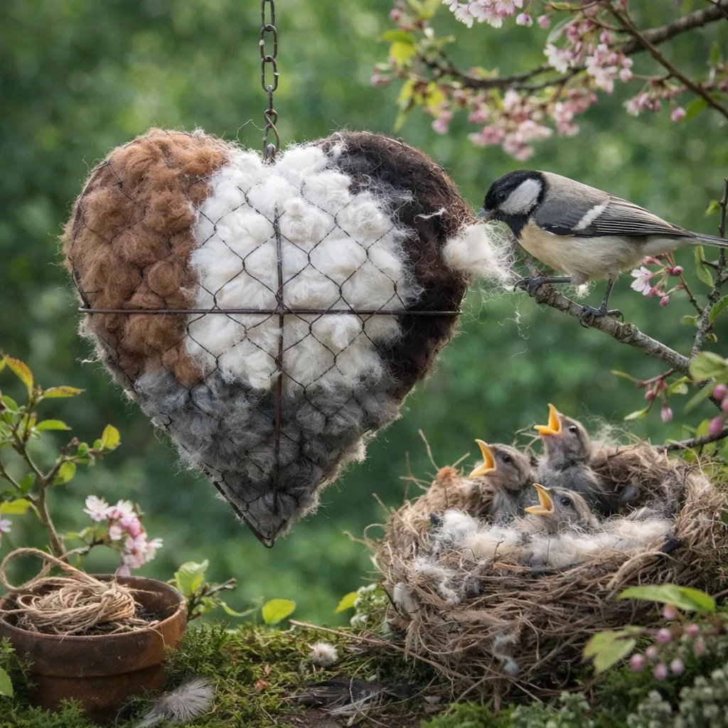 🕊️ Handgefertigtes Vogelnest aus Alpakawolle in Herzform