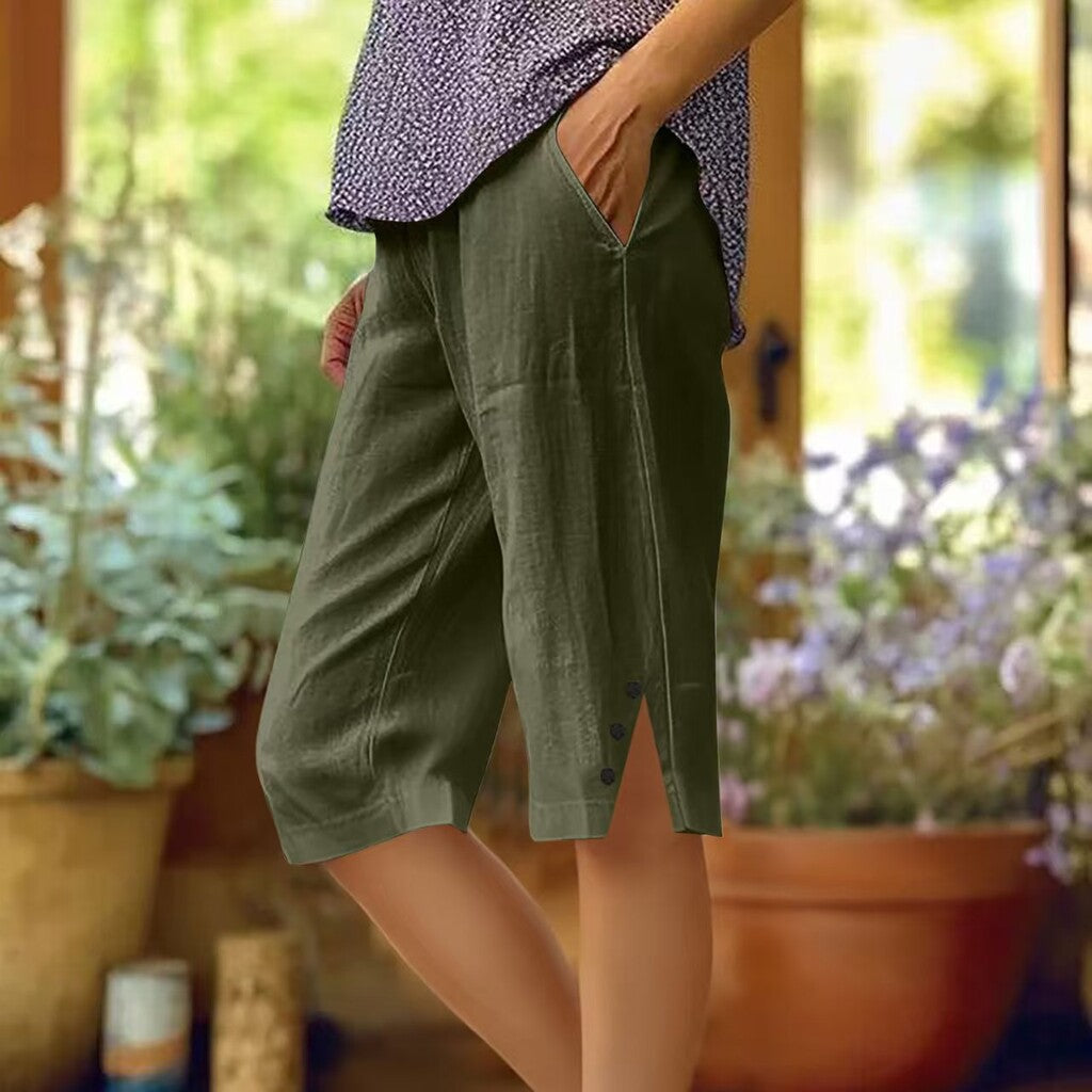 📢Nur für kurze Zeit: 50 % Rabatt👖Einfarbige Caprihose für Damen mit Taschen