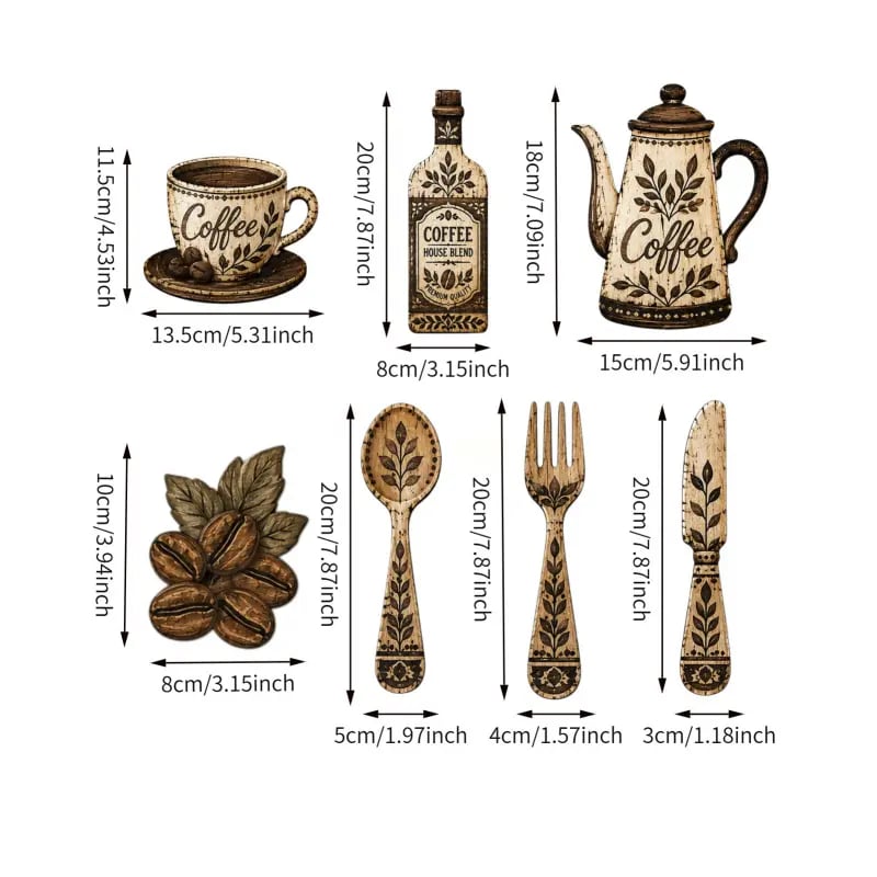 ☕ 7-teiliges Wanddekor-Set aus Holz zum Thema Kaffee für die Küche – Wandkunst im Vintage-Farmhouse-Stil zum Thema Kaffee
