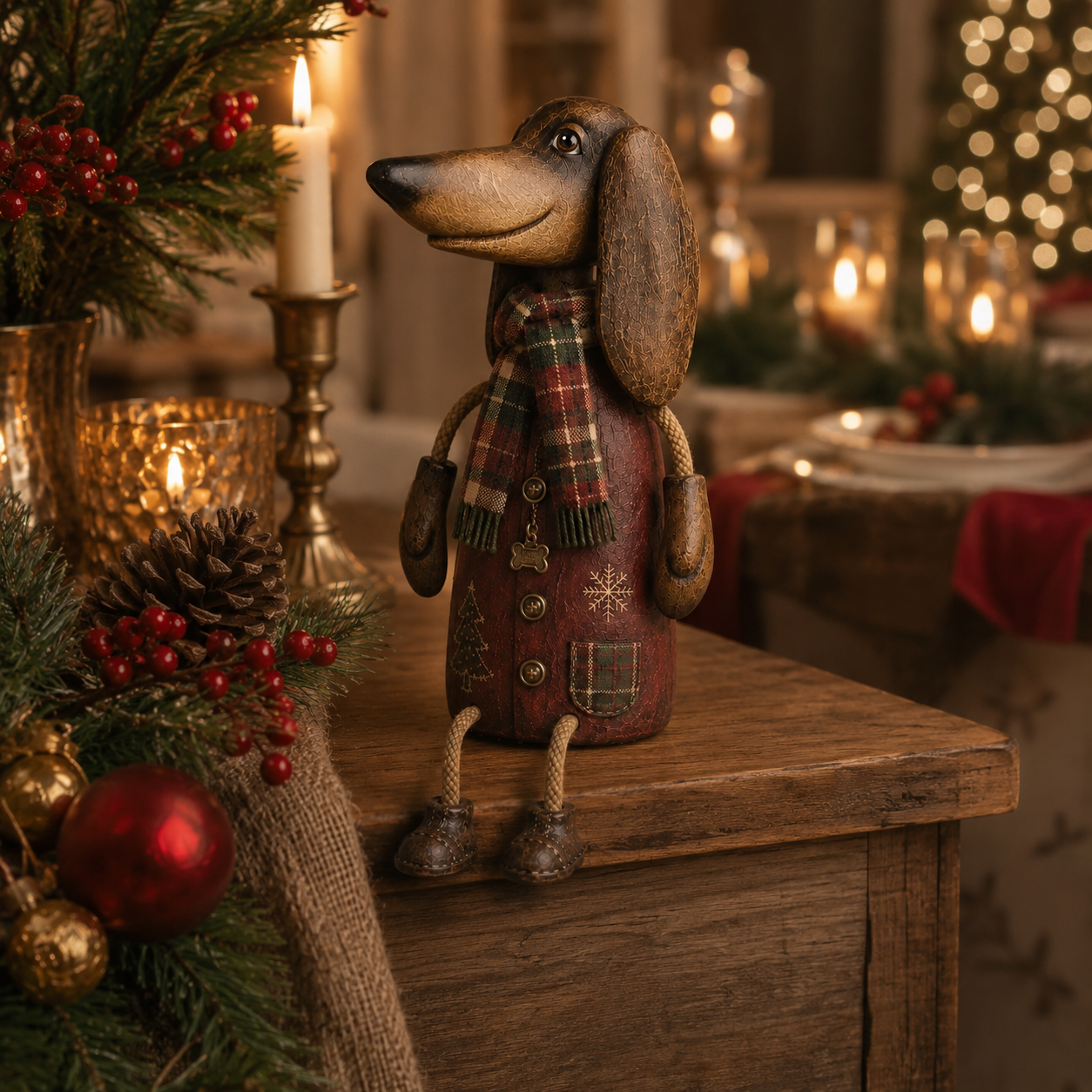 🏡Vintage-Weihnachts-Dackel als Regalfigur