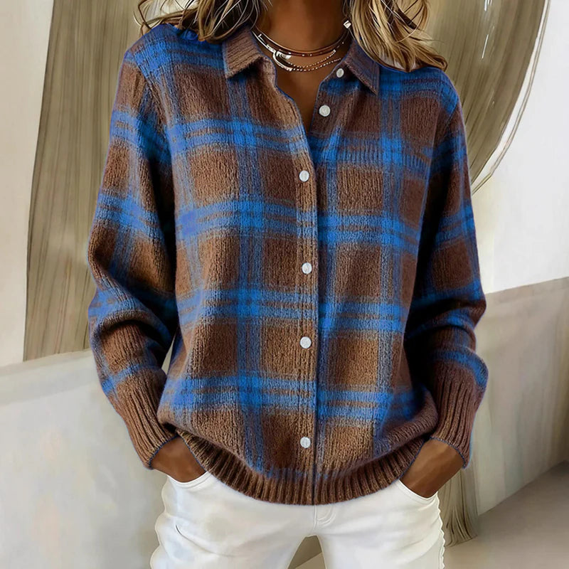Frohes neues Jahr! 50 % Rabatt auf alles! 🎊⏰ Karierte Strickjacke für Damen mit Knopfleiste