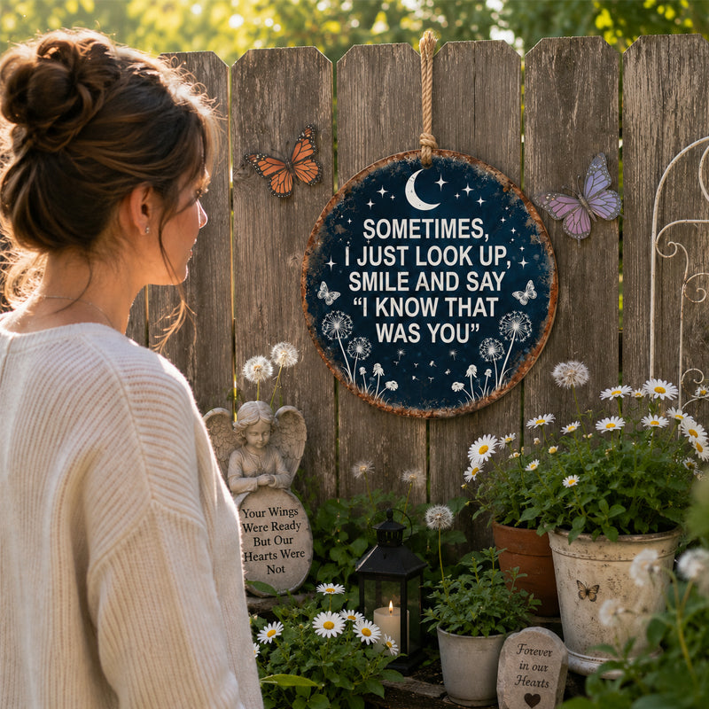 Hängeschild für den Gedenkgarten – „Ich weiß, dass du es warst“ – Gedenkdekoration🌙🏡