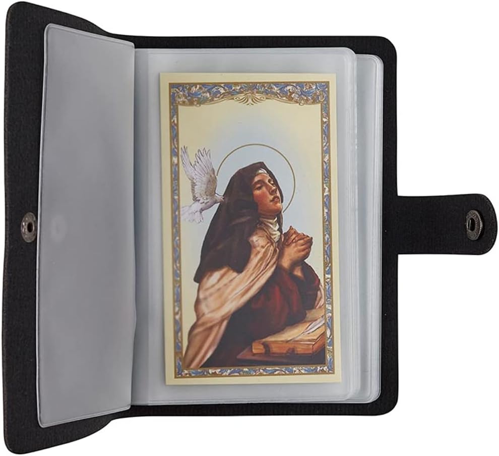 ✝️ Katholischer Heiligenkartenhalter aus echtem Leder – Organizer für Gebetskarten im Taschenformat mit Druckknopfverschluss