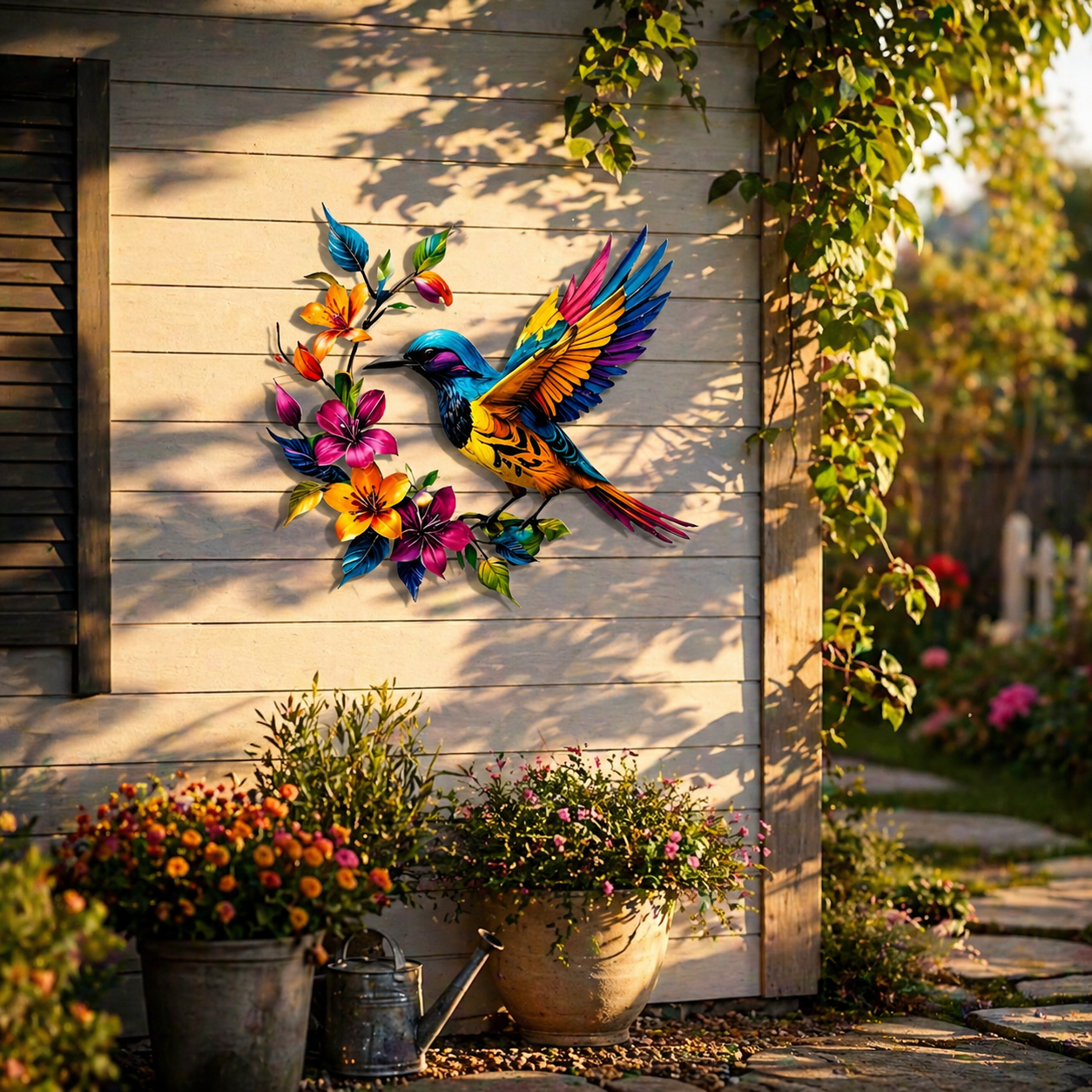Wandbild „Kolibri in voller Blüte“ aus Metall