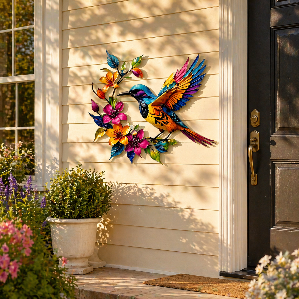 Wandbild „Kolibri in voller Blüte“ aus Metall
