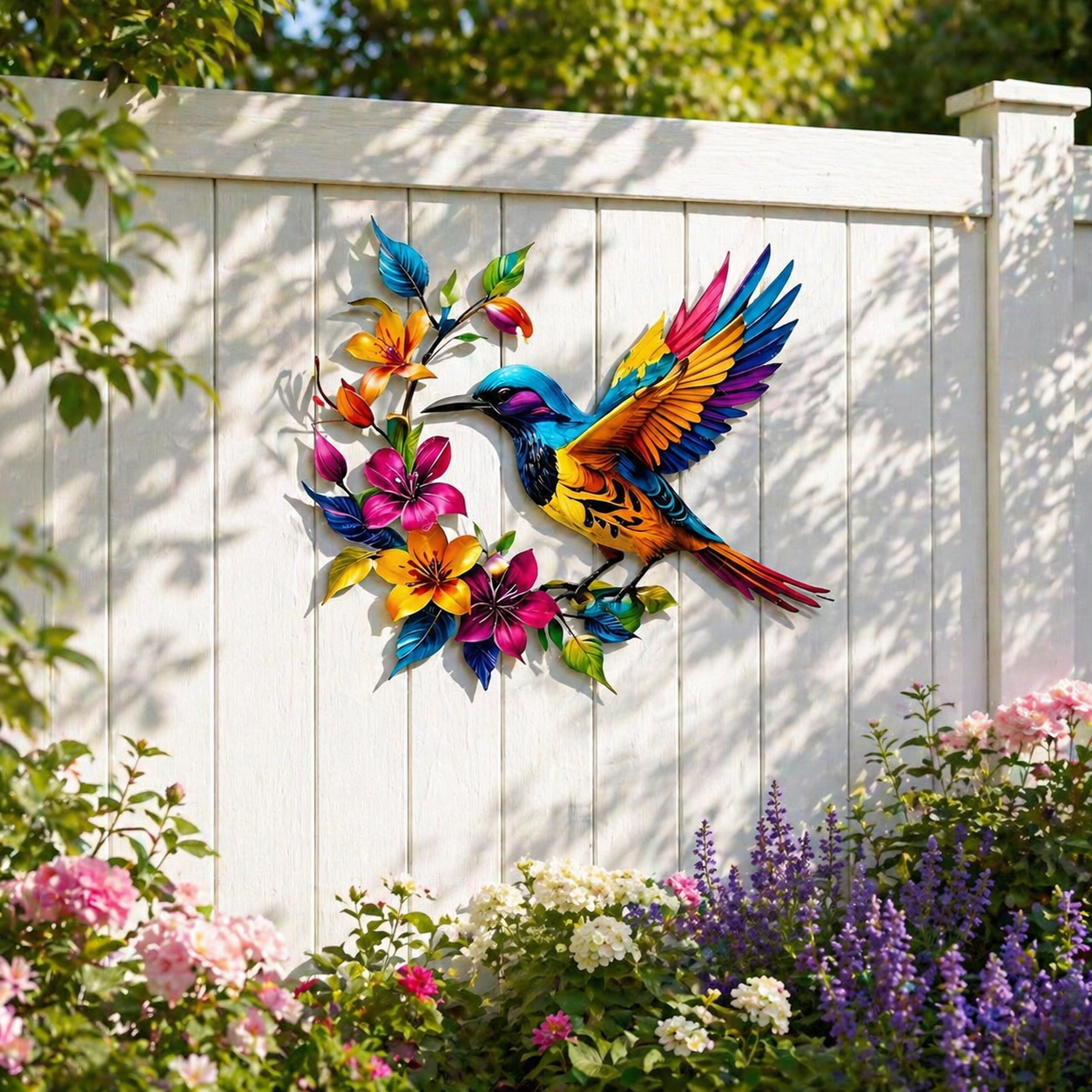 Wandbild „Kolibri in voller Blüte“ aus Metall