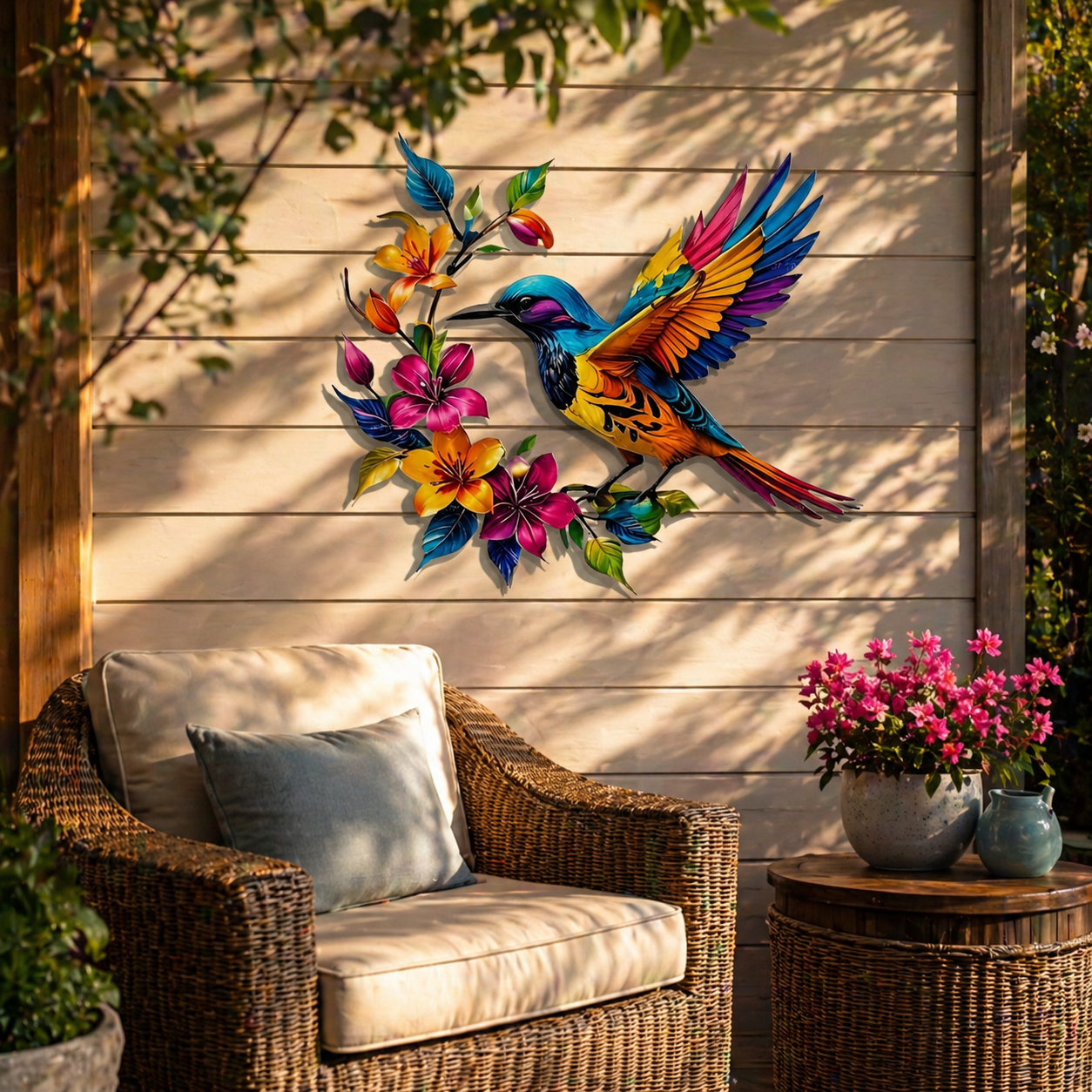 Wandbild „Kolibri in voller Blüte“ aus Metall