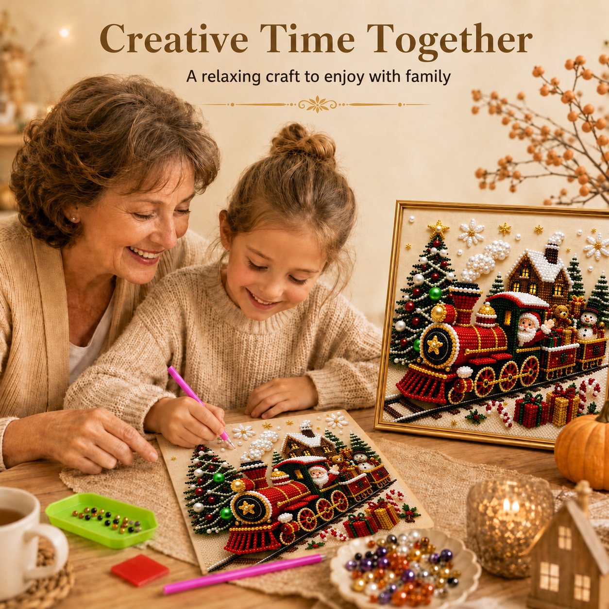 🎄🎅 Premium-3D-Weihnachtswandbild-Bastelset mit Perlen | Luxuriöse, beflockte Leinwand mit kratzfesten, lichtbeständigen Perlen – DIY-Weihnachtsdekoration ⛄️❄️