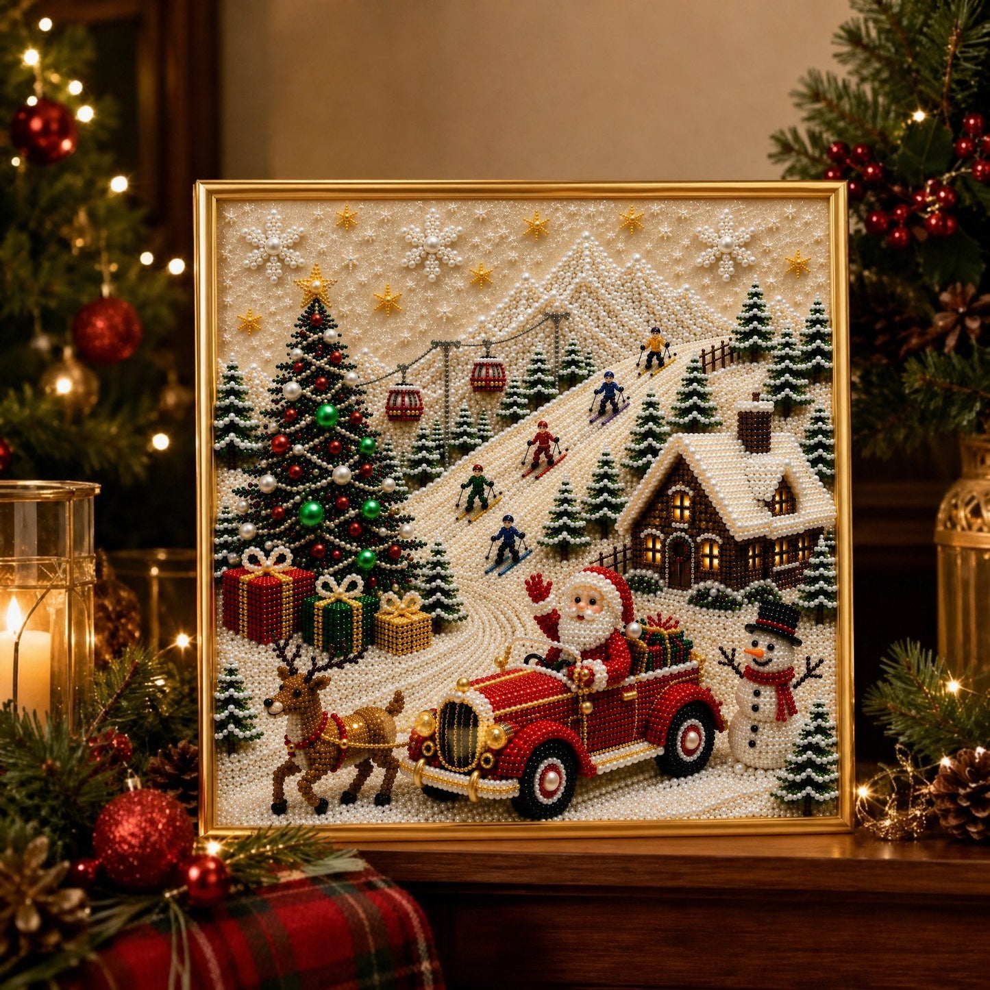 🎄🎅 Premium-3D-Weihnachtswandbild-Bastelset mit Perlen | Luxuriöse, beflockte Leinwand mit kratzfesten, lichtbeständigen Perlen – DIY-Weihnachtsdekoration ⛄️❄️