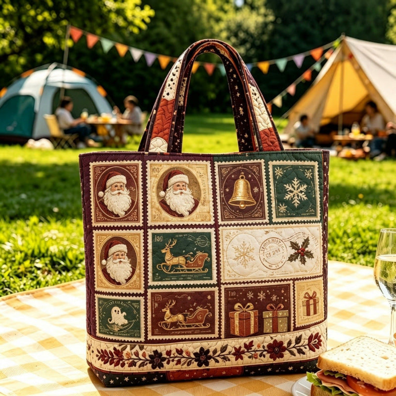 Tragetasche mit Vintage-Weihnachtsmotiv „Santa“ | Festliche, wiederverwendbare Einkaufstasche