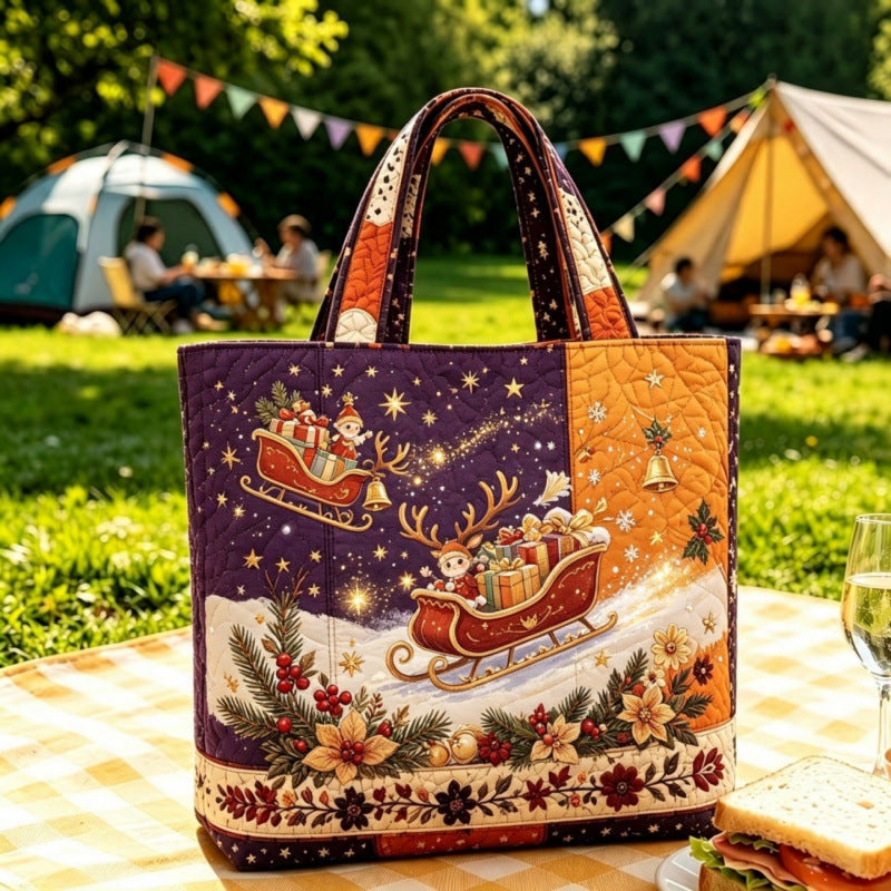 Tragetasche mit Vintage-Weihnachtsmotiv „Santa“ | Festliche, wiederverwendbare Einkaufstasche