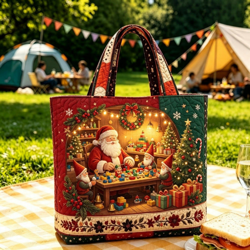 Tragetasche mit Vintage-Weihnachtsmotiv „Santa“ | Festliche, wiederverwendbare Einkaufstasche