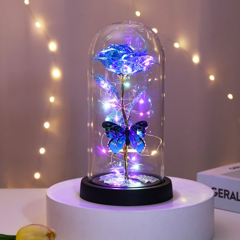 🔥Letzter Tag 50 % Rabatt – 🌹Ewige Schmetterlingsrose in Glasglocke mit LED-Beleuchtung✨