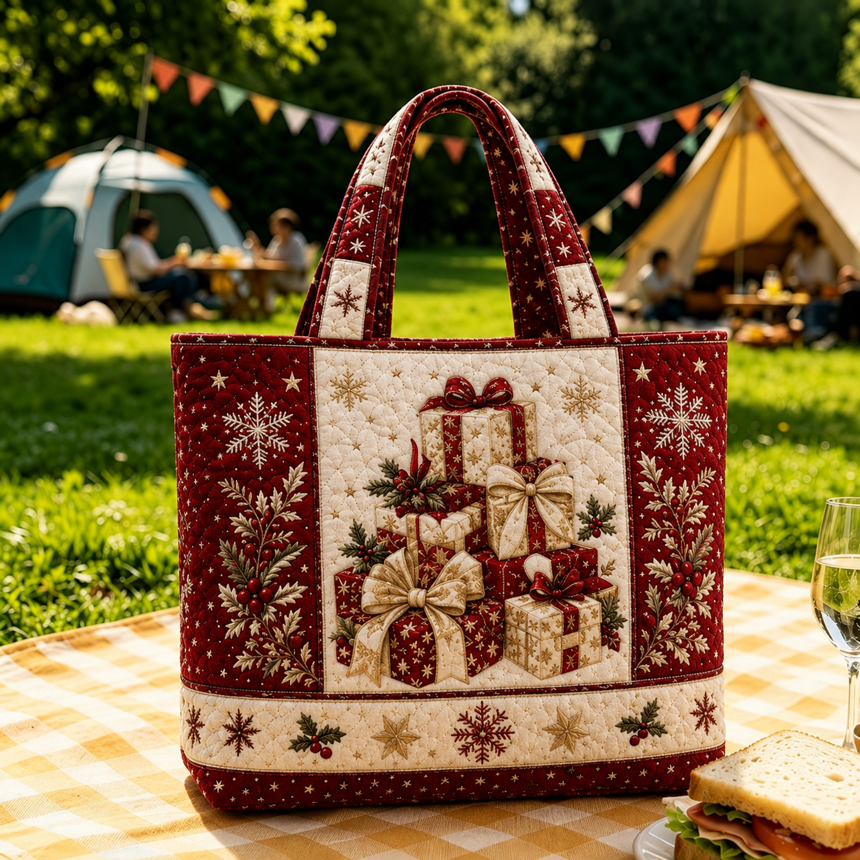 Tragetasche mit Vintage-Weihnachtsmotiv „Santa“ | Festliche, wiederverwendbare Einkaufstasche