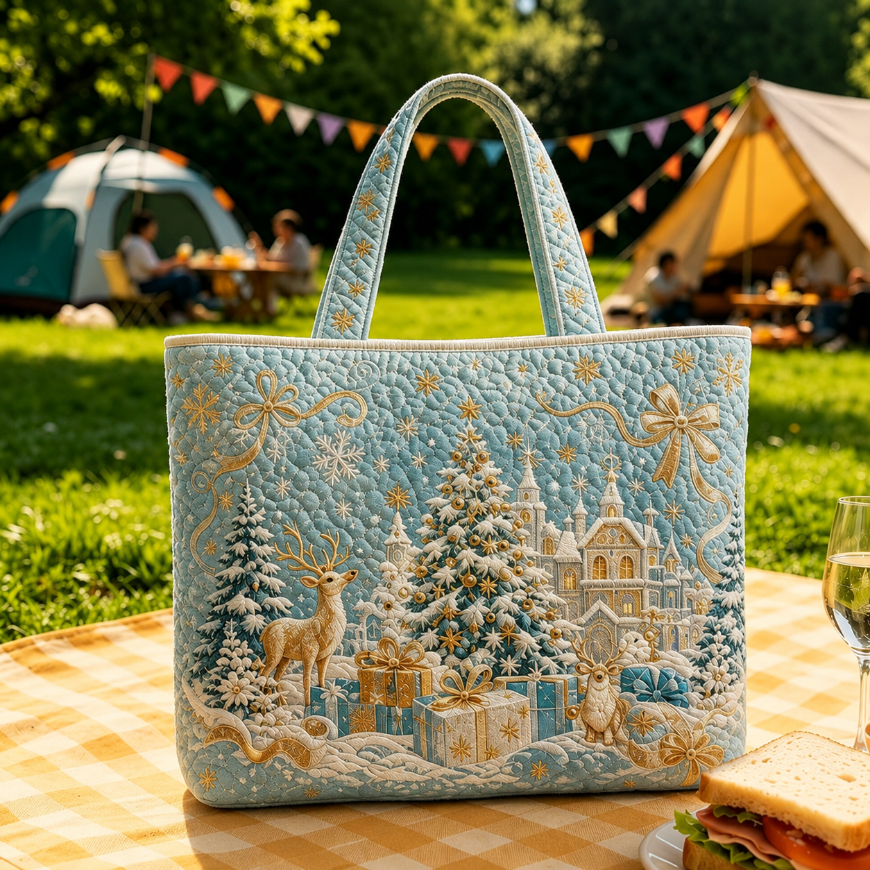 Tragetasche mit Vintage-Weihnachtsmotiv „Santa“ | Festliche, wiederverwendbare Einkaufstasche