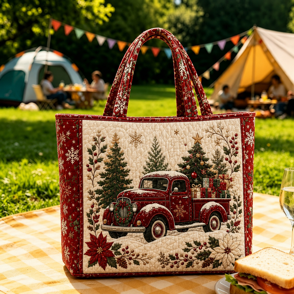 Tragetasche mit Vintage-Weihnachtsmotiv „Santa“ | Festliche, wiederverwendbare Einkaufstasche