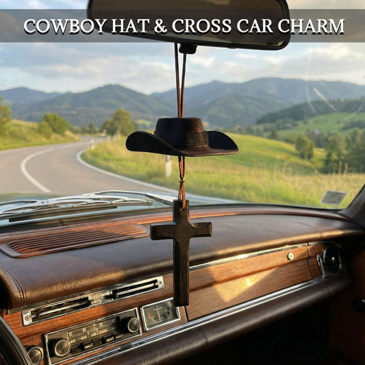 🤠 Cowboyhut & Kreuz-Autoanhänger | Eine Fahrt mit Stil und Glauben 🚗✨