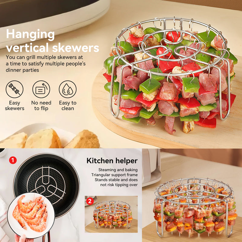 🔥 Spießhalter für Heißluftfritteusen – Vertikaler Kebab-Halter aus Edelstahl für Heißluftfritteusen, Backöfen und selbstgemachte Grill-Snacks🍢