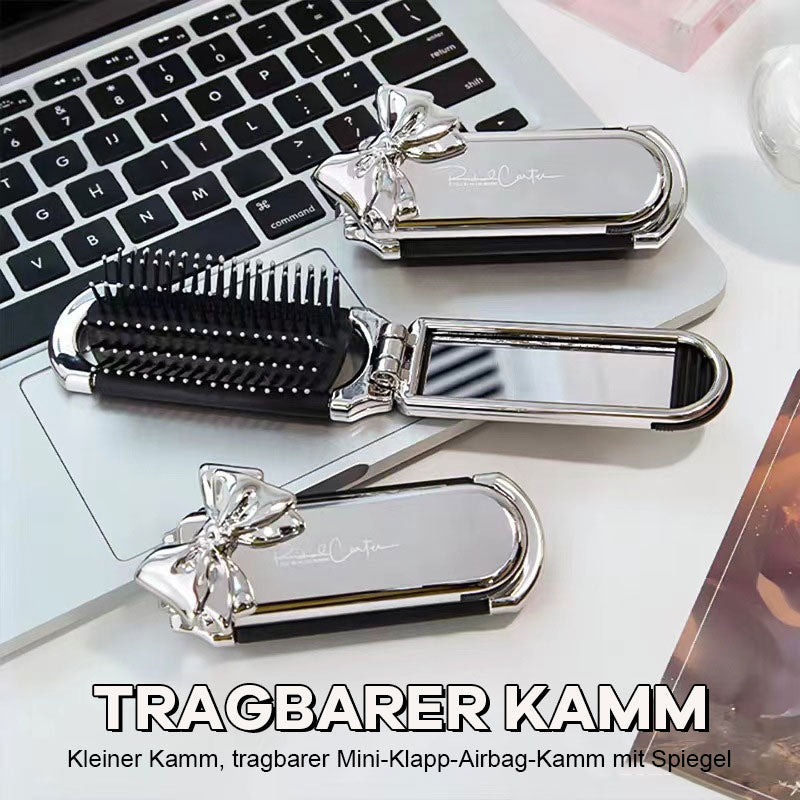 🤩Kleiner Kamm, tragbarer Mini-Klapp-Airbag-Kamm mit Spiegel