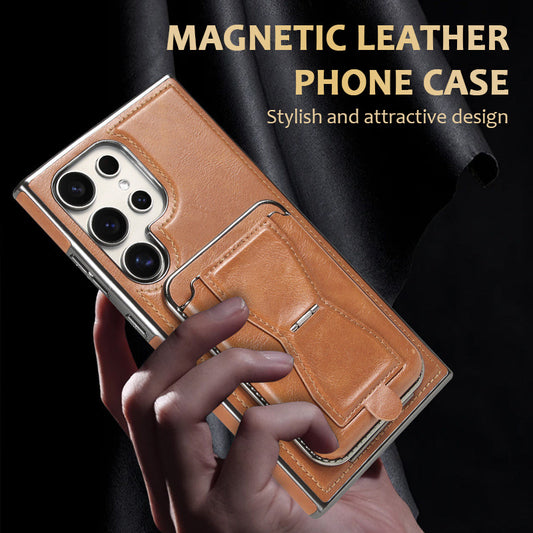 Vollflächige Anti-Fall-Handyhülle aus echtem Leder (Samsung Galaxy S23 S24 Plus Ultra) mit magnetischem Kartenhalter
