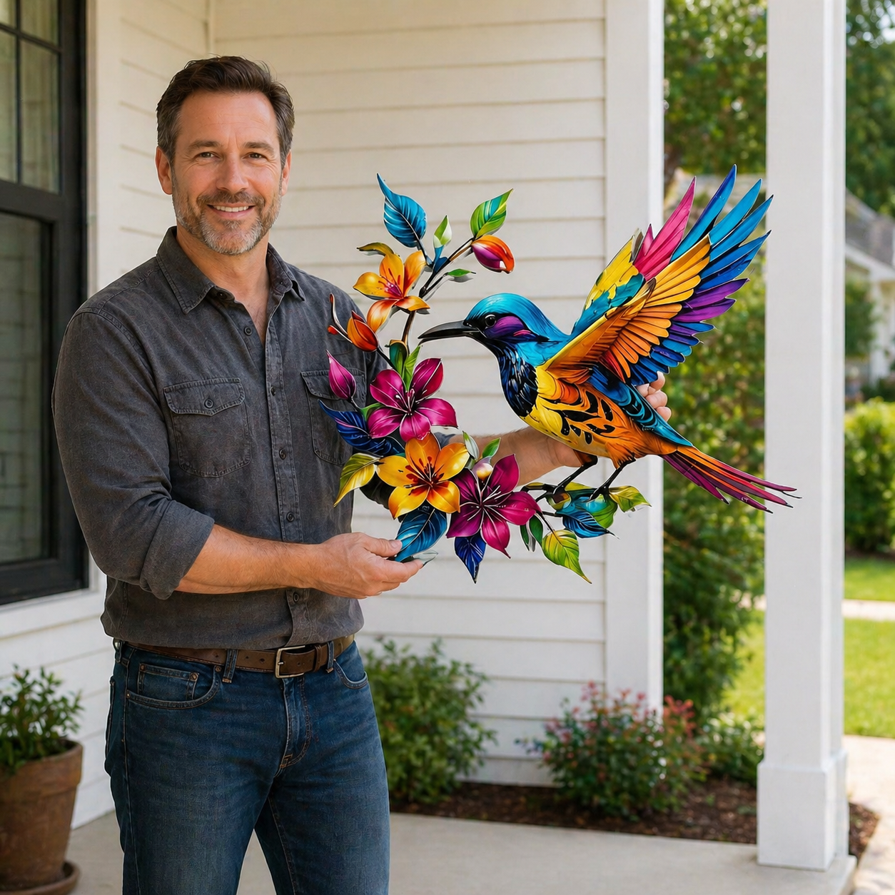 Wandbild „Kolibri in voller Blüte“ aus Metall