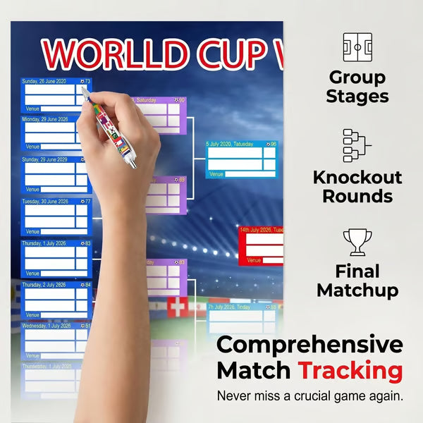 🗓️ ⚽ Poster-Set zur Weltmeisterschaft 2026 – Verpassen Sie kein einziges Spiel! Poster zur Gruppenphase und zur K.o.-Runde (59,9 cm x 89,9 cm), inklusive Filzstift und Klebestreifen