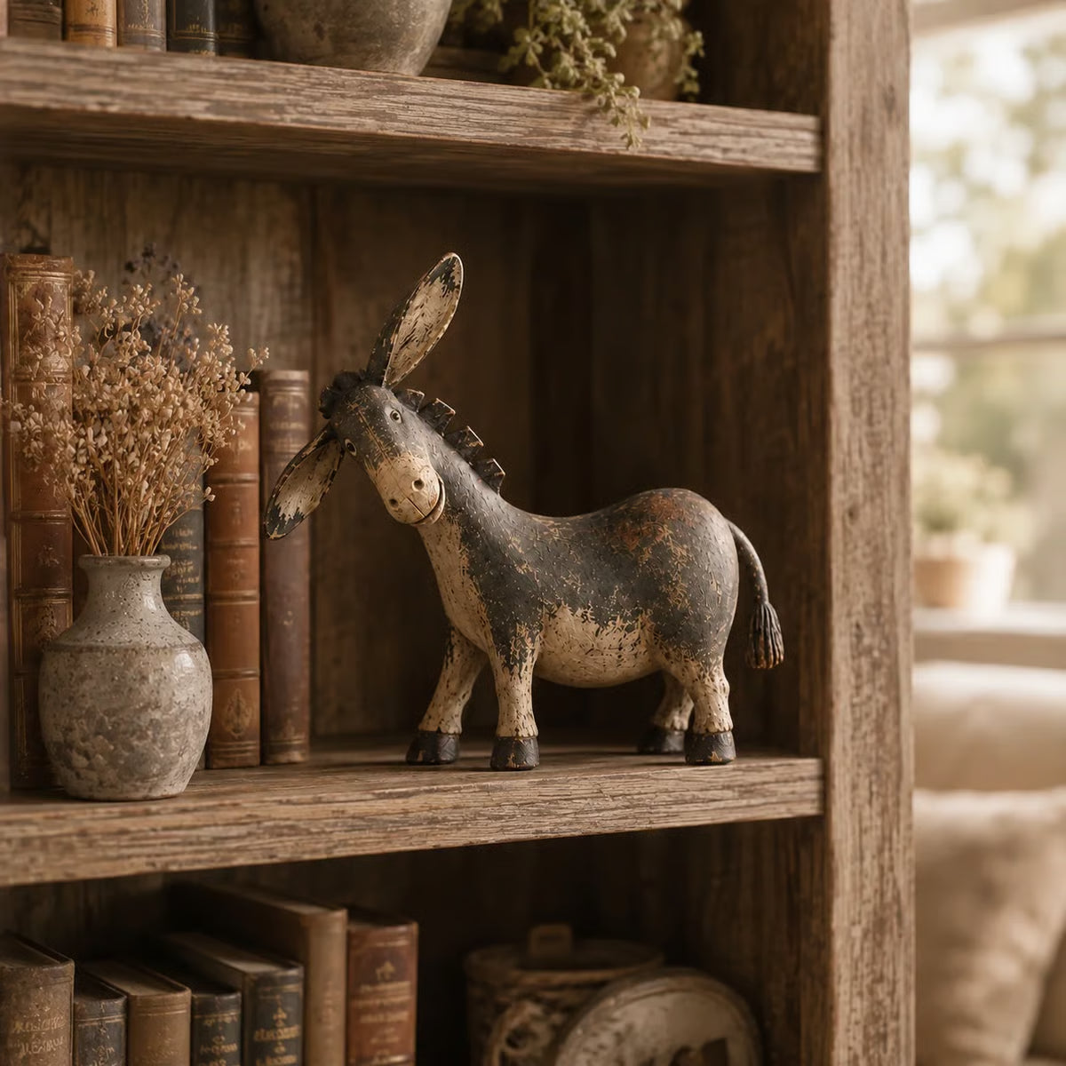 🐴 Rustikale Eselfigur ✨ Tischdekoration im Vintage-Look aus Kunstharz im Landhausstil mit Used-Optik