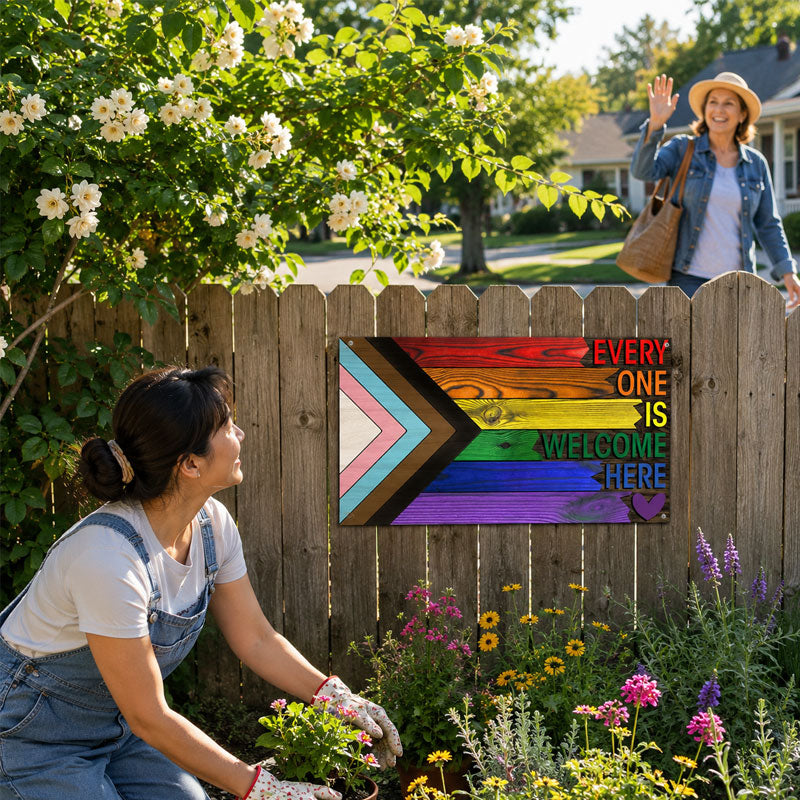 🌈❤️ Hier ist jeder willkommen – Holzschild
