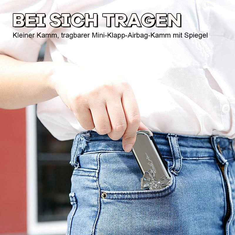 🤩Kleiner Kamm, tragbarer Mini-Klapp-Airbag-Kamm mit Spiegel