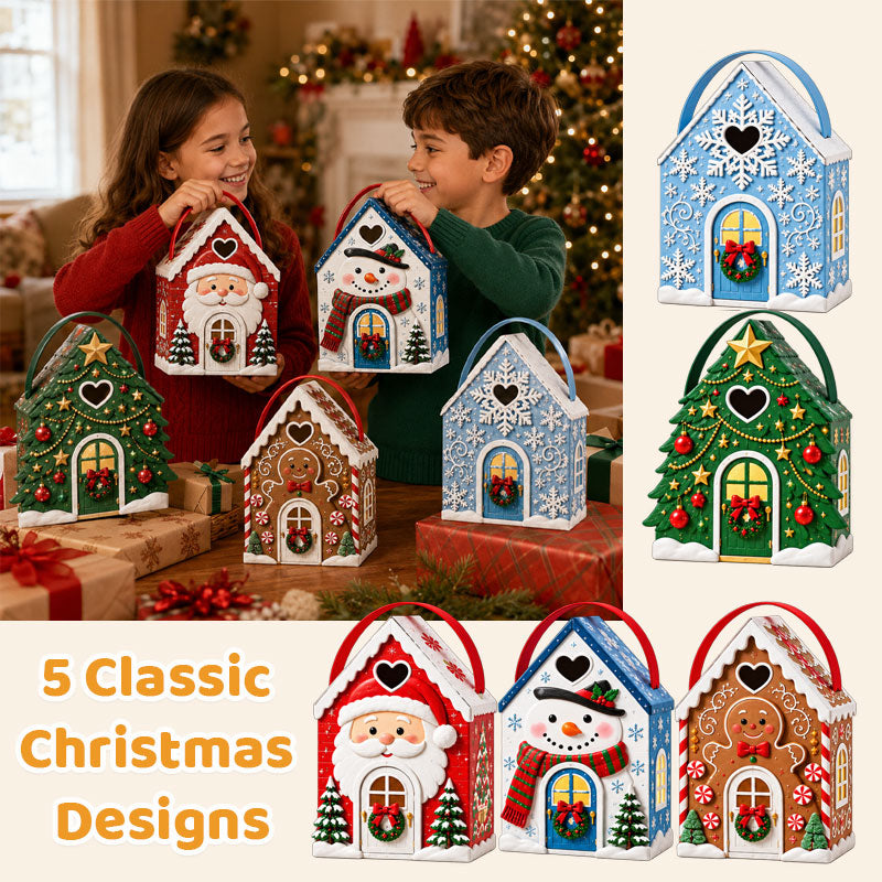 Geschenkbox „Christmas Cottage“ mit Griff – 3D-Geschenkverpackung für Weihnachtssüßigkeiten und Plätzchen