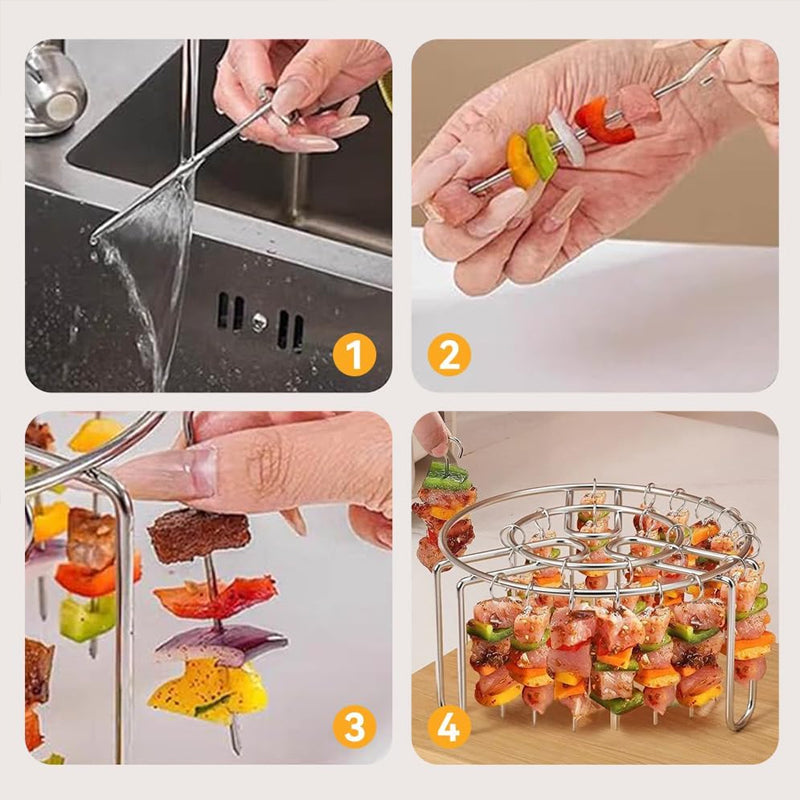 🔥 Spießhalter für Heißluftfritteusen – Vertikaler Kebab-Halter aus Edelstahl für Heißluftfritteusen, Backöfen und selbstgemachte Grill-Snacks🍢