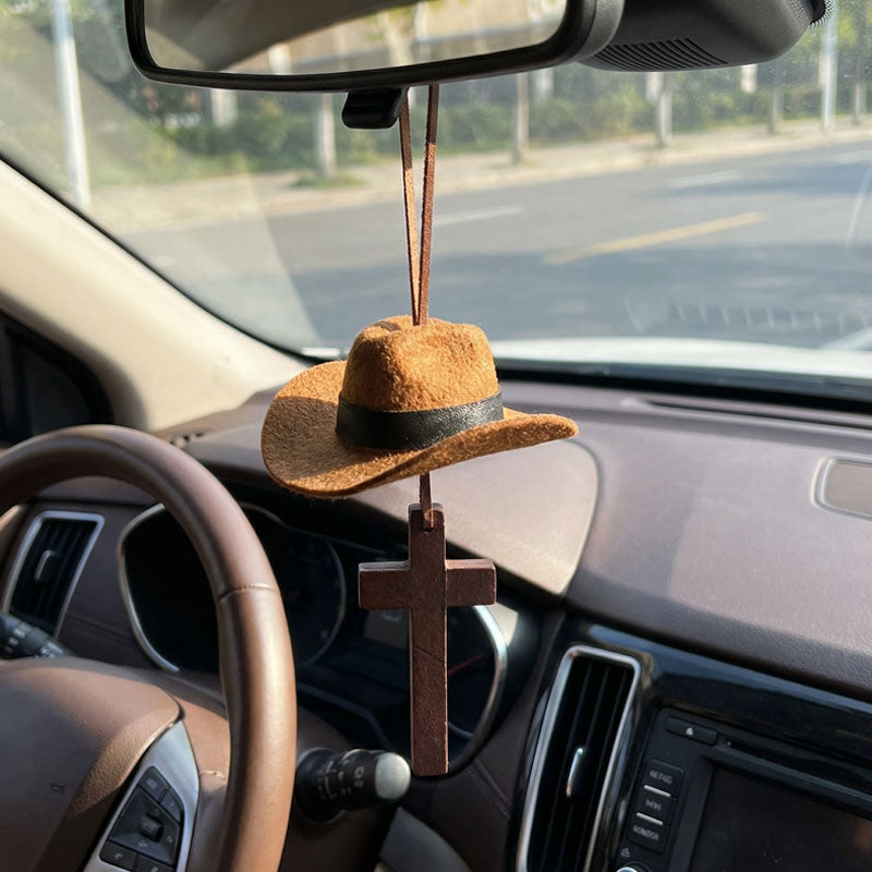🤠 Cowboyhut & Kreuz-Autoanhänger | Eine Fahrt mit Stil und Glauben 🚗✨