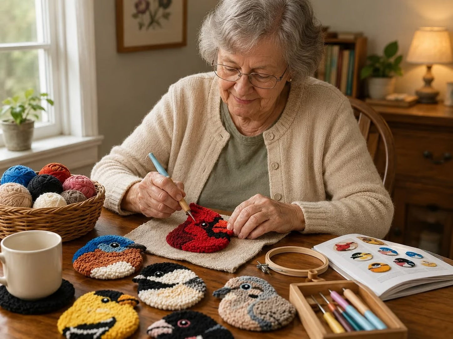 🧵Anfängerfreundlich🐦DIY-Set für Vogel-Untersetzer mit Punch-Needle-Technik
