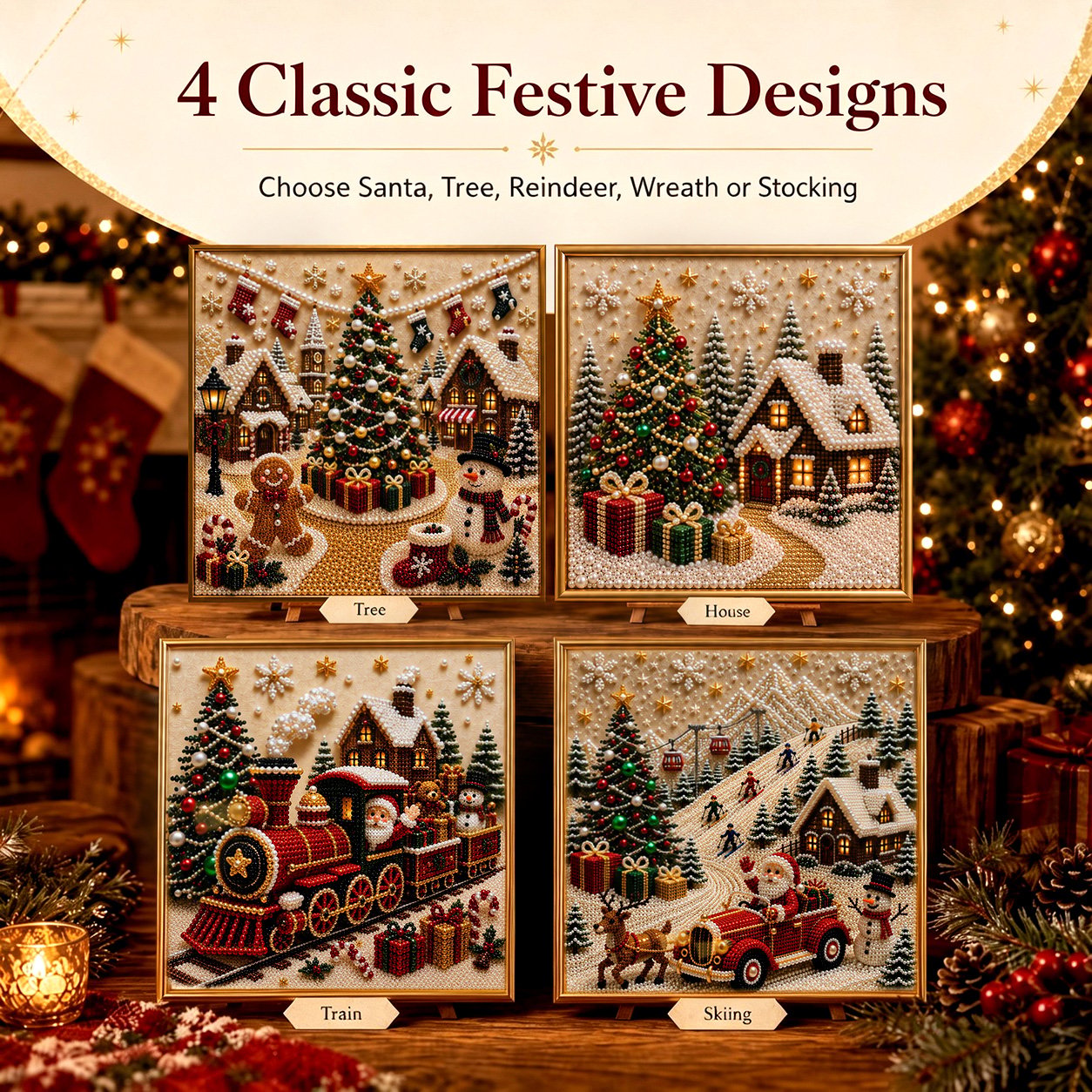 🎄🎅 Premium-3D-Weihnachtswandbild-Bastelset mit Perlen | Luxuriöse, beflockte Leinwand mit kratzfesten, lichtbeständigen Perlen – DIY-Weihnachtsdekoration ⛄️❄️