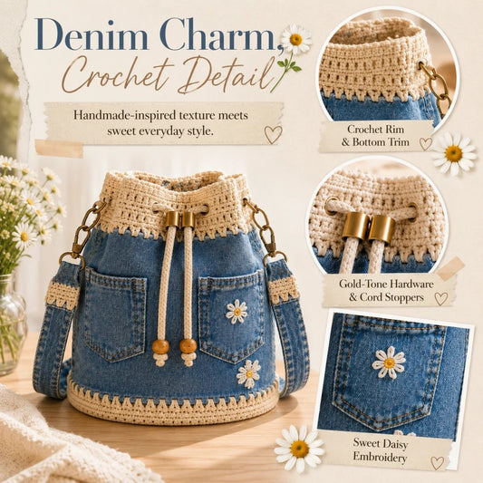 🔥HEISSER SALE – 50 % RABATT✨👜Häkel-Beuteltasche aus Denim