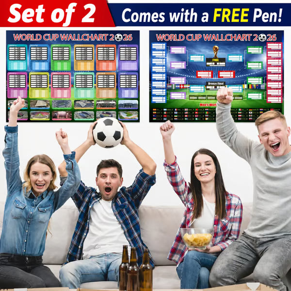 🗓️ ⚽ Poster-Set zur Weltmeisterschaft 2026 – Verpassen Sie kein einziges Spiel! Poster zur Gruppenphase und zur K.o.-Runde (59,9 cm x 89,9 cm), inklusive Filzstift und Klebestreifen