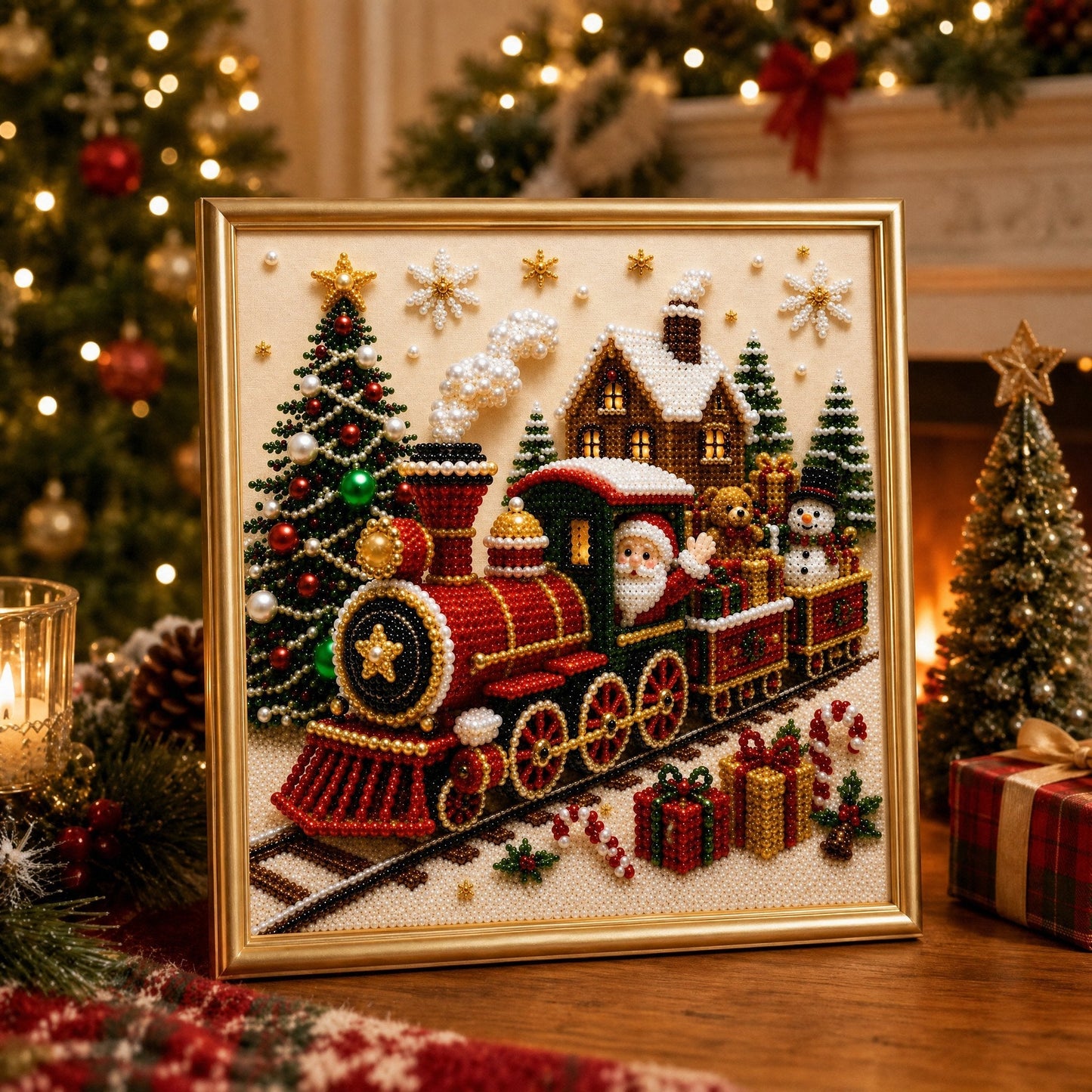 🎄🎅 Premium-3D-Weihnachtswandbild-Bastelset mit Perlen | Luxuriöse, beflockte Leinwand mit kratzfesten, lichtbeständigen Perlen – DIY-Weihnachtsdekoration ⛄️❄️