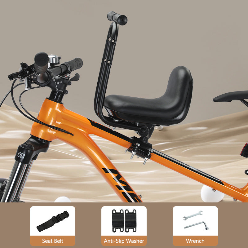 🚲Front Mounted Kids Bike Seat – Adjustable, Foldable, High-Carbon Steel Frame ✨