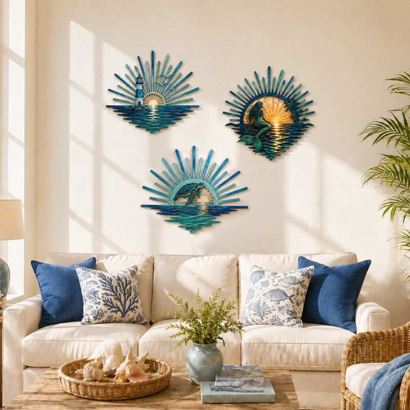 🌅 „Legend of the Sunset Tides“ – Wandbild aus Metall – 🌊 Wandbild aus Metall im Vintage-Marine-Stil
