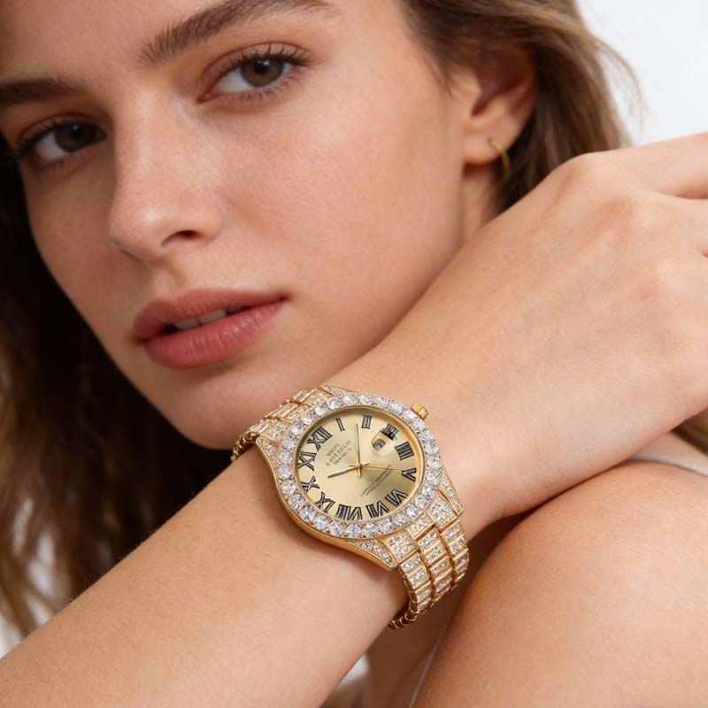 Damen-Quarzuhr Mit Strass-Stahlarmband