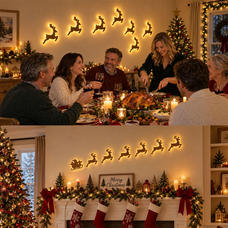 🎄 LED-Wanddekorationen mit Rentieren – ✨Festliche Weihnachtsbeleuchtung