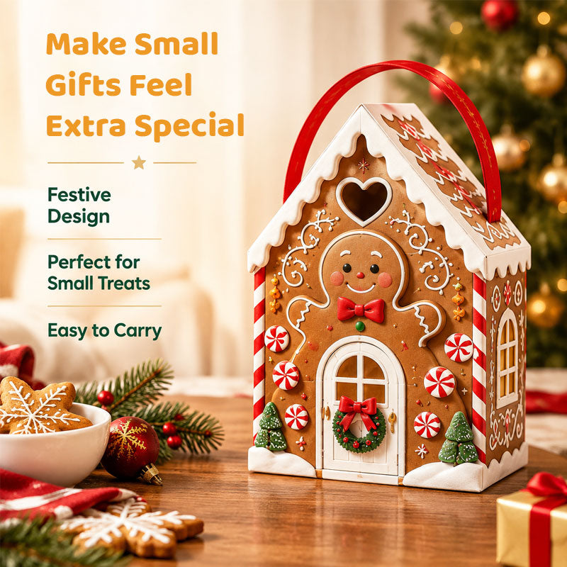 Geschenkbox „Christmas Cottage“ mit Griff – 3D-Geschenkverpackung für Weihnachtssüßigkeiten und Plätzchen