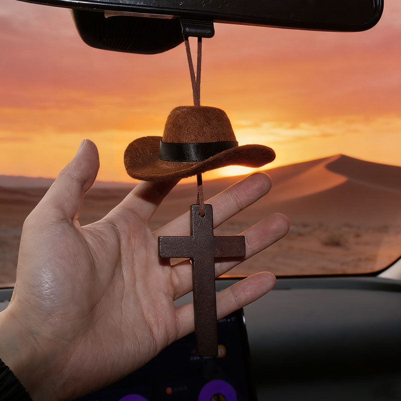 🤠 Cowboyhut & Kreuz-Autoanhänger | Eine Fahrt mit Stil und Glauben 🚗✨