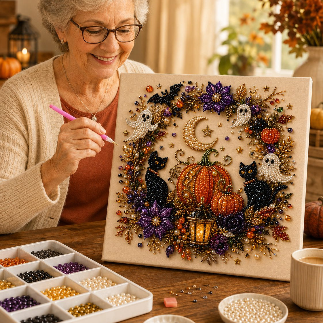 👻✨ Halloween-Perlenkunst-Bastelset – Verwandle winzige Perlen in gruselig-niedliche Kunstwerke