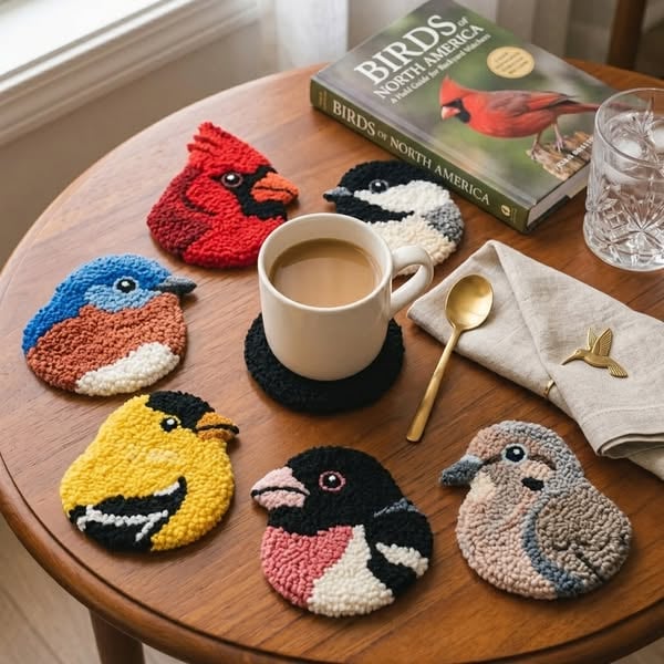 🧵Anfängerfreundlich🐦DIY-Set für Vogel-Untersetzer mit Punch-Needle-Technik
