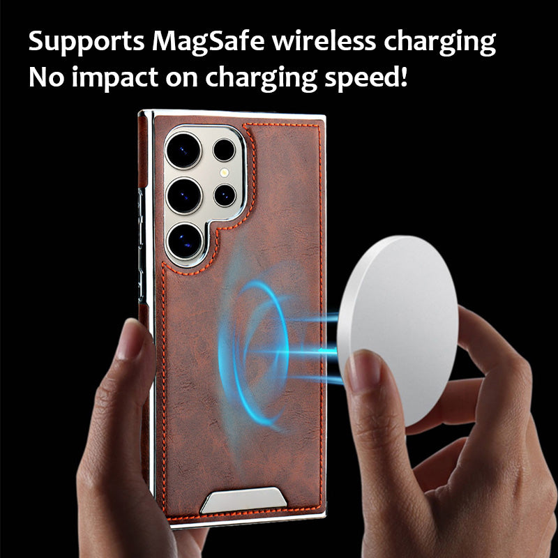 Vollflächige Anti-Fall-Handyhülle aus echtem Leder (Samsung Galaxy S23 S24 Plus Ultra) mit magnetischem Kartenhalter