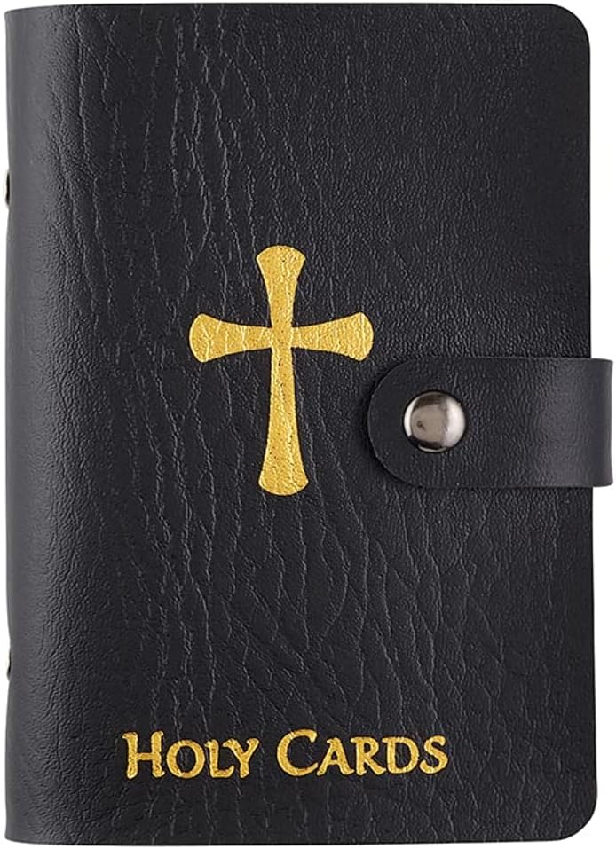 ✝️ Katholischer Heiligenkartenhalter aus echtem Leder – Organizer für Gebetskarten im Taschenformat mit Druckknopfverschluss