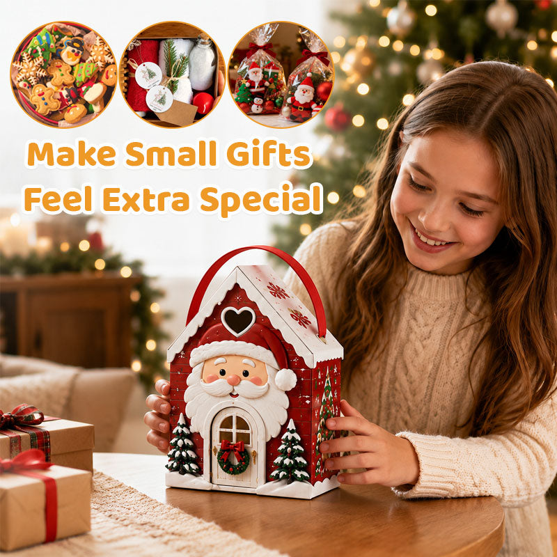 Geschenkbox „Christmas Cottage“ mit Griff – 3D-Geschenkverpackung für Weihnachtssüßigkeiten und Plätzchen
